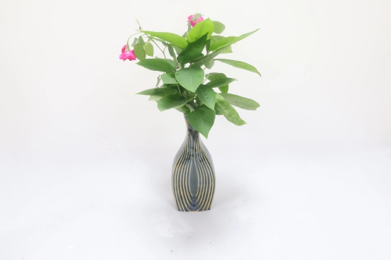 Khurja Pottery Flower Vase Pan Shape Light Green Colour 10 Inches