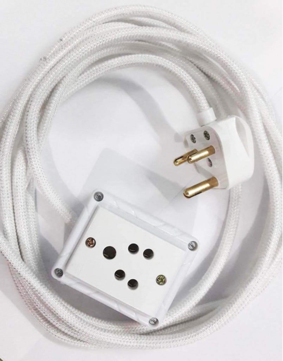 Tia 1 Sockets Power Extension with 8 m Cotton Cord, Anchor Socket and Plug (6 A)