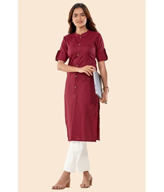 Glomee - Maroon Cotton Womens Front Slit Kurti ( Pack of 1 ) - None