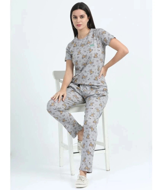 JILZ Grey Cotton Womens Nightwear Nightsuit Sets ( Pack of 1 ) - None