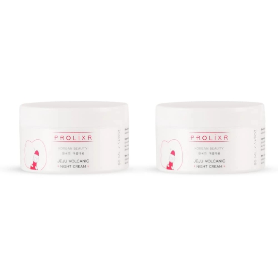 Prolixrs Jeju Volcanic Night Cream with White Tea Oil & Bamboo Extract reduces wrinkles, fine lines, brightens skin. Pack of 2 for all skin types.-Prolixr Jeju Volcanic Night Cream with White Tea