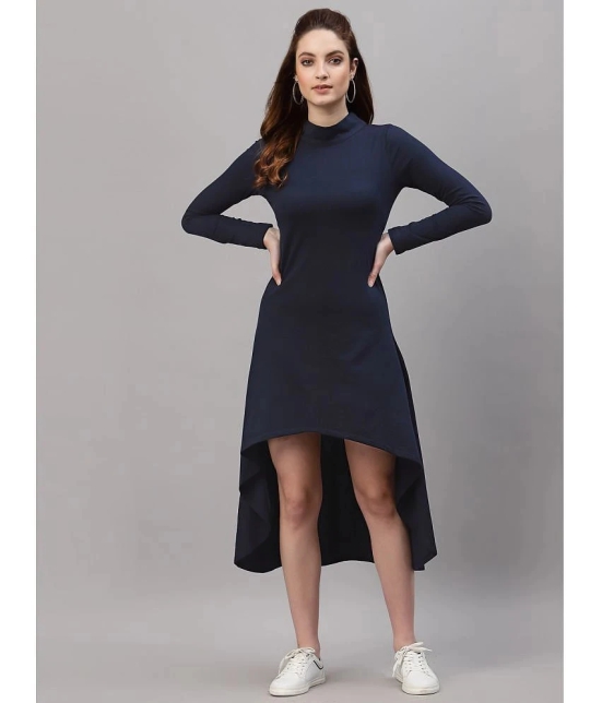 Rigo Cotton Solid Midi Womens Asymmetric Dress - Navy ( Pack of 1 ) - None