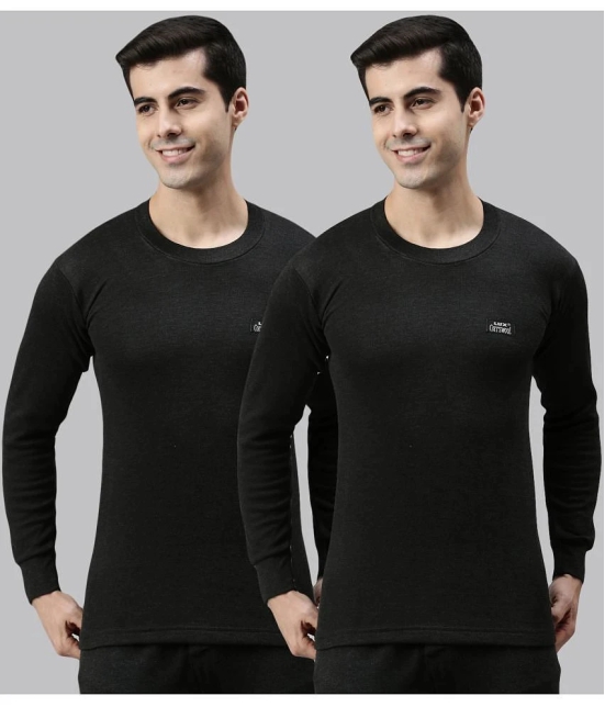 Pack of 2 Lux Cottswool - Black Cotton Blend Mens Thermal Tops - None