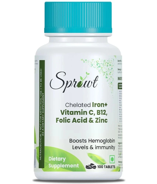 Sprowt Chelated Iron + Vitamin C, B12, Folic Acid & Zinc - 100 Veg Tablets