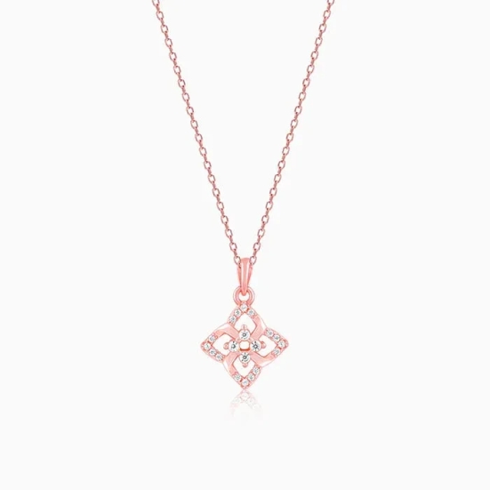 Rose Gold Double Rosette Pendant with Link Chain