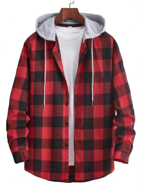 A 2 Z STAR CITY Women Red Plaid Printed Womens Hoodi