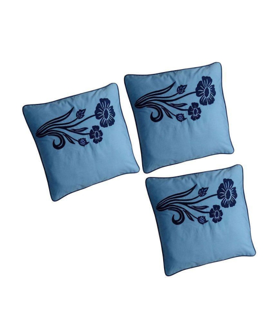 Hugs'n'Rugs Blue Embroidery Cotton Cushion Cover - Pack Of 3