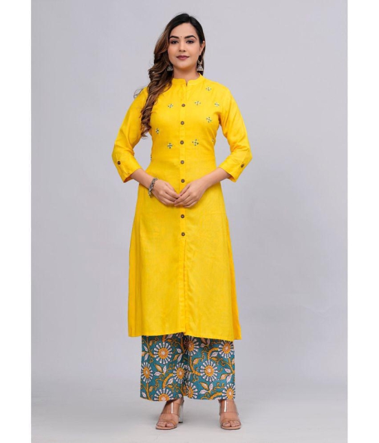 MAUKA Rayon Embellished Kurti With Palazzo Womens Stitched Salwar Suit - Yellow ( Pack of 1 ) - None