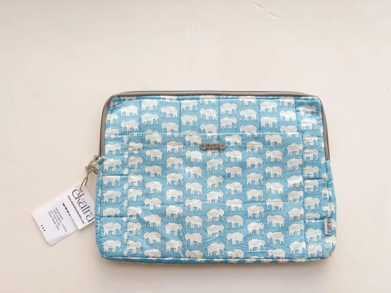 Sustainable Handmade Cotton Laptop Sleeve/Laptop Cover by Ekatra - Elephant Motif