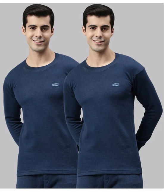 Pack of 2 Lux Cottswool - Blue Cotton Blend Mens Thermal Tops - None