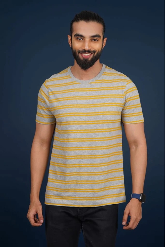 Men's Yellow Striped Crew Neck T-Shirt