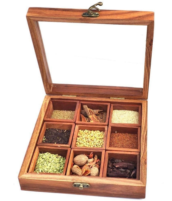 7 Star Traders Masala box Wooden Brown Spice Container ( Set of 1 ) - Brown