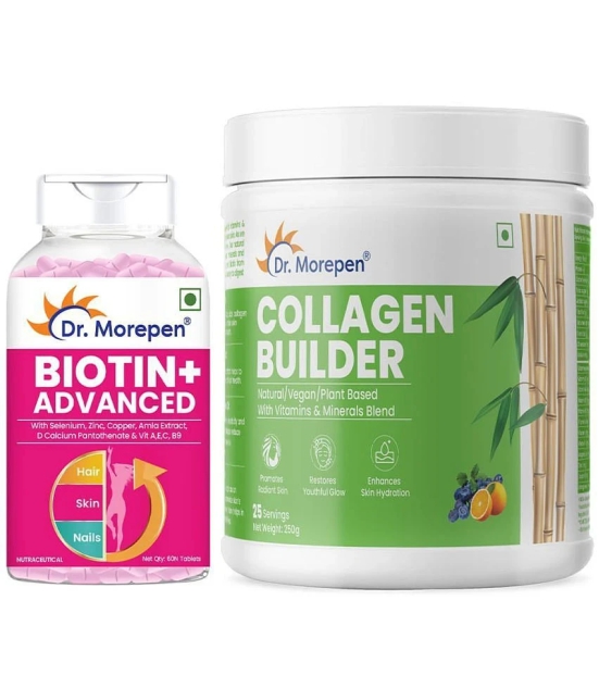 Dr. Morepen Strong Hair & Glowing Skin Combo : Plant Based Collagen Powder With Biotin+ (250 G)