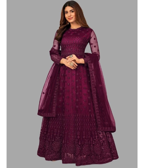 Apnisha Magenta Flared Net Womens Semi Stitched Ethnic Gown ( Pack of 1 ) - None