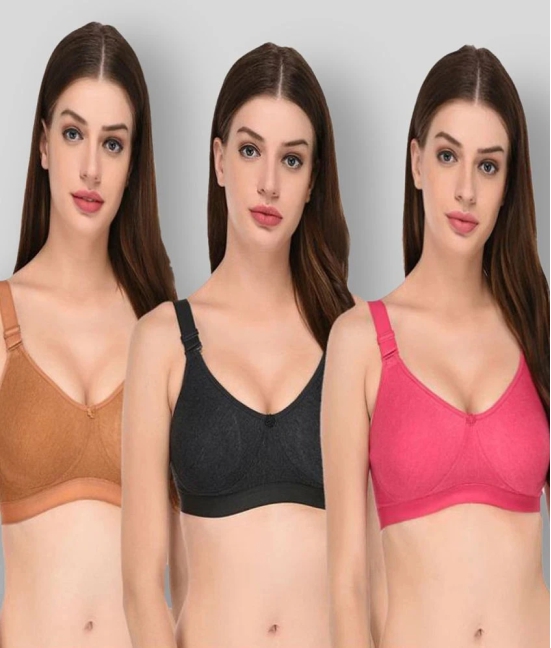 Elina - Multicolor Cotton Non - Padded Womens T-Shirt Bra ( Pack of 3 ) - 36D