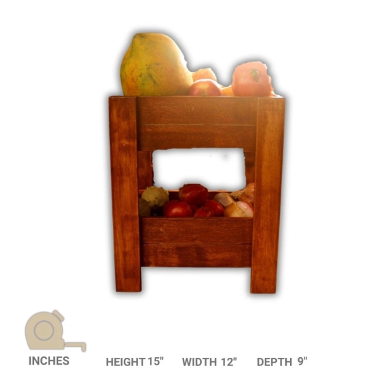 BARISH HOME DECORS - Fruit Basket 2 - Beautiful and Elegant | 2 Tier Wooden Fruit and Vegetable Basket | Handcrafted with Rubberwood | Multipurpose Basket Storage