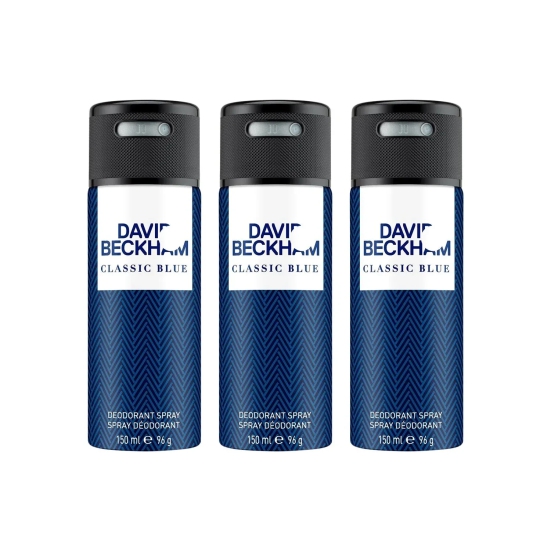 David Beckham Classic Blue Deodorant Spray 150ml (Pack of 3)