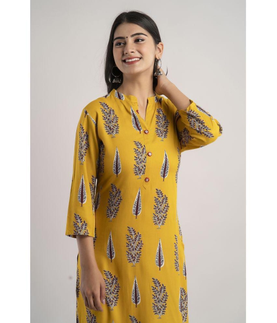 MAUKA - Yellow Rayon Womens Straight Kurti ( Pack of 1 ) - None