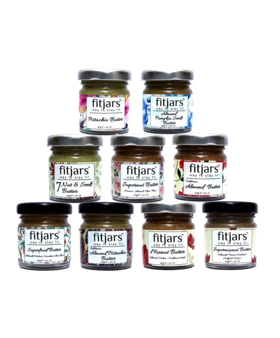 FITJARS - Signature Nut Butter Gift Pack 1X40 gm Mini Jars of Each Flavour - 9 Units