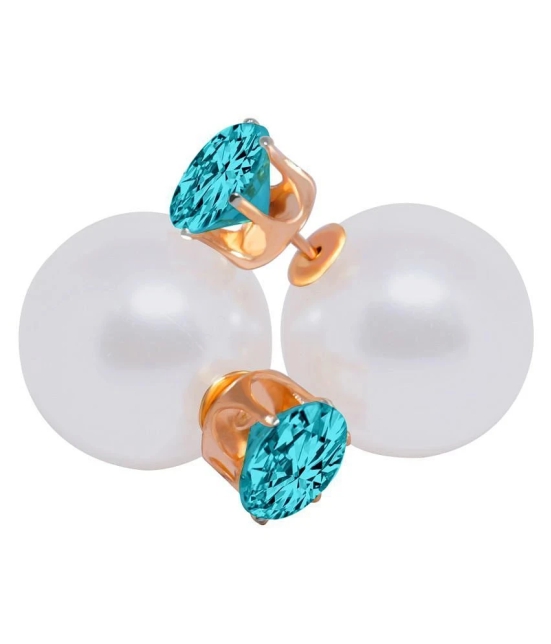 Romp Fashion Double Sided Pearl With Shining Aqua Crystal Fancy Stud Earrings For Girls And Women - Blue