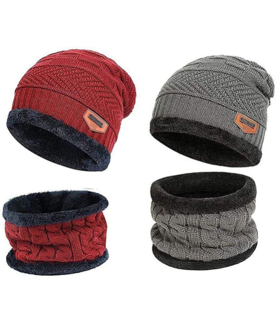 GuysNGirls - Red Woollen Womens Cap ( Pack of 2 ) - Red