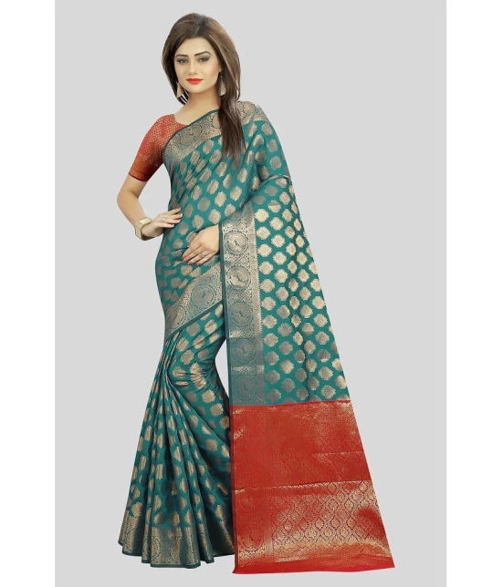 Gazal Fashions - Rama Banarasi Silk Saree With Blouse Piece ( Pack of 1 ) - Rama