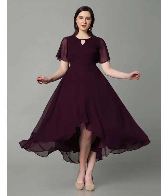 Selvia Georgette Solid Full Length Womens Empire Dress - Wine ( Pack of 1 ) - None