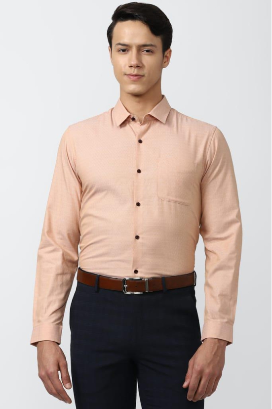 Men Peach Slim Fit Formal Full Sleeves Formal Shirt