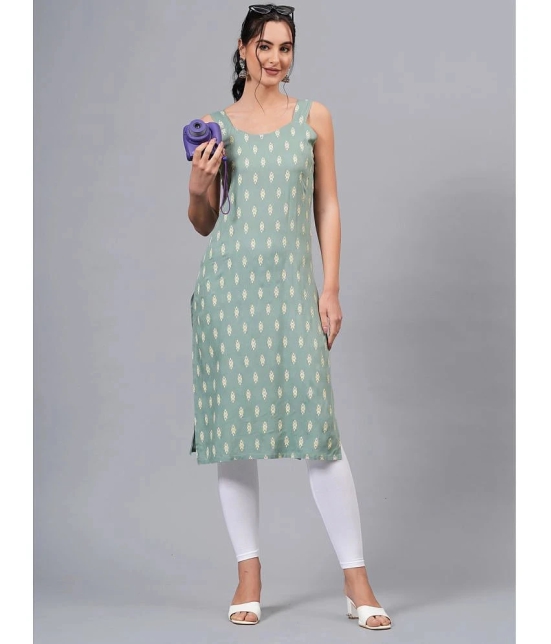 HIGHLIGHT FASHION EXPORT Rayon Printed Straight Womens Kurti - Green ( Pack of 1 ) - None