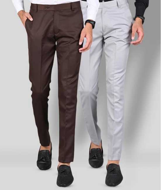 MANCREW - Light Grey Polycotton Slim - Fit Mens Formal Pants ( Pack of 2 ) - None