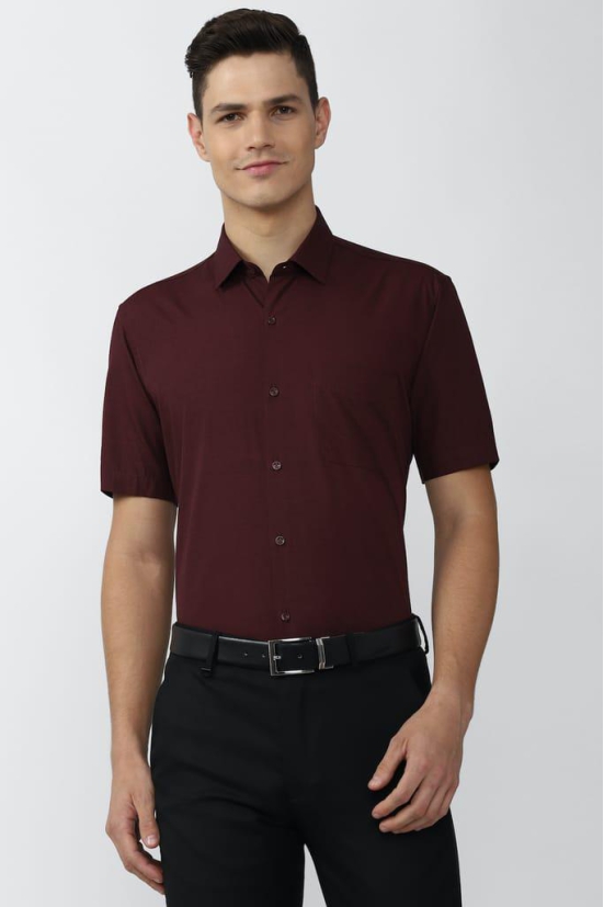 Men Maroon Regular Fit Formal Half Sleeves Formal Shirt