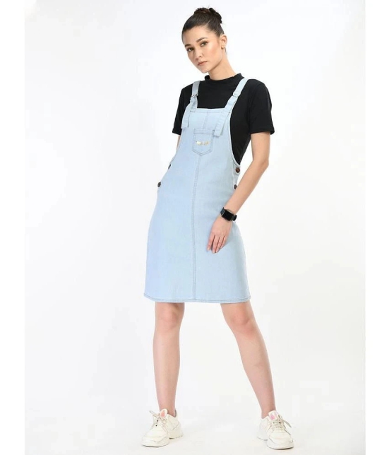 Chrome & Coral Denim Solid Knee Length Womens Dungarees - Blue ( Pack of 1 ) - None