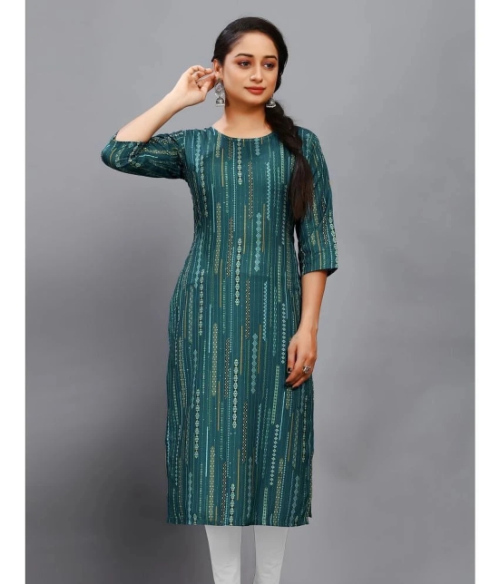 RIAANA Rayon Printed Straight Womens Kurti - Green ( Pack of 1 ) - None