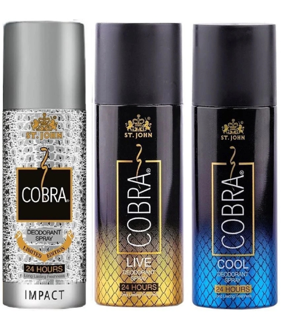 St. John Cobra Impact ,Live & Cool 150ml Each Deodorant Spray for Men 150 ml ( Pack of 3 )