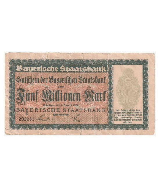 N1- 5 MILLIONEN MARK (1 AUGUST 1923) BAYERISCHE STAATSBANK PACK OF 1 (TERED FROM MANY SIDE CONDITION SEE YOURSELF)