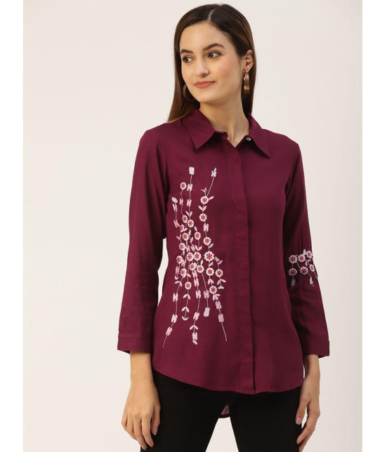 Kbz - Wine Rayon Womens Shirt Style Top ( Pack of 1 ) - None