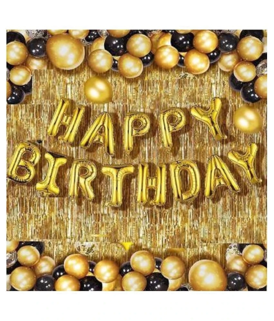 Narayans Decor Solid HAPPY BIRTHDAY GOLDEN SET OF 63 50 BLACK AND GOLDEN BALLOONS  HAPPY BIRTHDAY GOLDEN FOIL BALLOON Letter Balloon  (Gold, Black, Pack of 63)