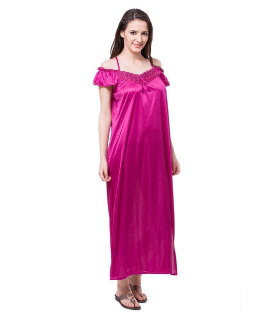 Fasense Satin Night Dress - Pink - M