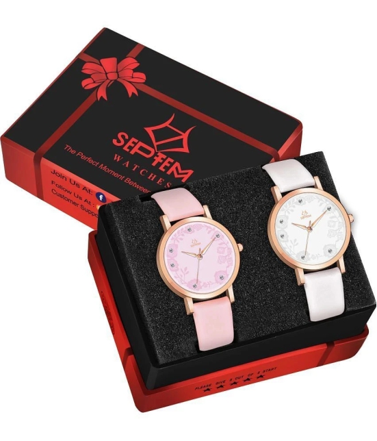 Septem White Leather Analog Womens Watch