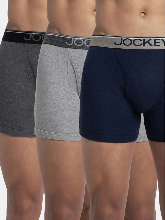 Jockey 8009 Men Super Combed Cotton Rib Solid Boxer Brief - Navy/Charcoal Mel/Grey Mel (Pack of 3) - None