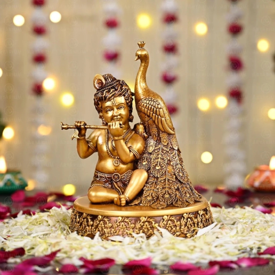 Artarium Nand Gopal Statue Handcrafted Bal Krishna Idol Laddu Gopal Statue Antique Finish Decor Your Home,Office Metal Krishna Murti,Showpiece Figurines,Religious Idol Gift Article Pack of 1