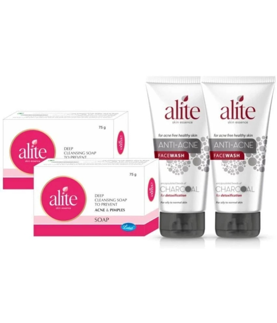 alite Anti Acne Soap (2x75g)+ Anti Acne Facewash with Charcoal (2x70g) for Acne Free Skin - Combo