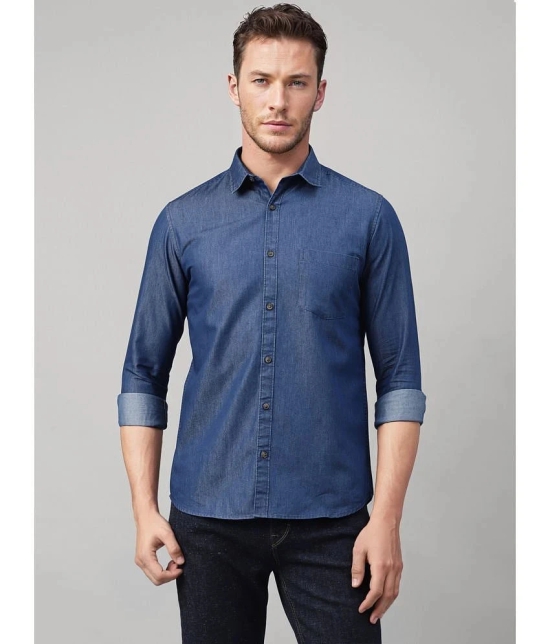 UrbanMark 100% Cotton Slim Fit Solids Full Sleeves Mens Casual Shirt - Blue ( Pack of 1 ) - None