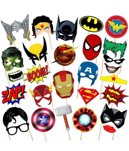 Zyozi 28 Pcs Super Heros photo booth props/Super Hero birthday theme decoration/Super Hero theme photo booth set/Batman photo props/Superhero Photo Booth Props/Superhero Party Supplies /Phot