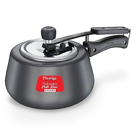 Prestige Nakshatra Cute Duo Svachh Hard Anodised Spillage Control Pressure Cooker, 3 L (Black)