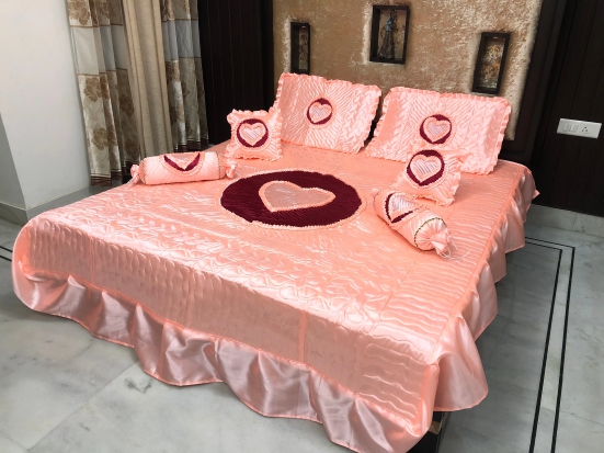 Satin Heart Bedding Set Of 7 Pcs.-Peach