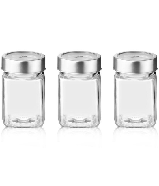 Treo By Milton Cube Storage Glass Jar, Set of 3, 310 ml Each, Transparent | Airtight | Multipurpose Jar | Easy to Handle - Transparent