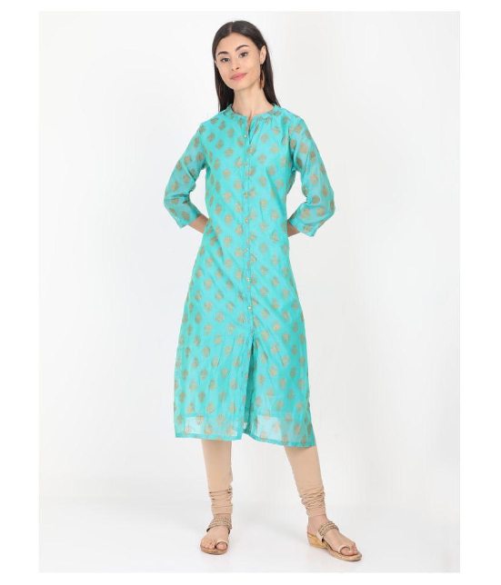 Alena Turquoise Chanderi Straight Kurti - L