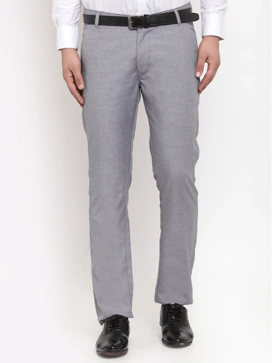 Indian Needle Men's Grey Cotton Solid Formal Trousers-30 / Grey