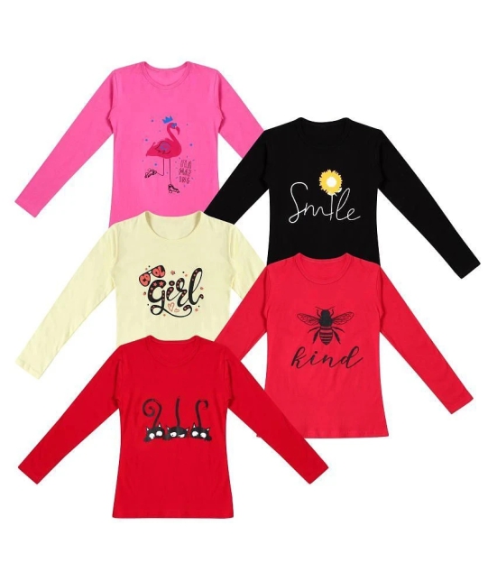 DIAZ 100% Breathable Cotton Girls Full Sleeve T-Shirt | Girls Full Sleeve Printed T-Shirt Combo - Casual Long Sleeve Tees, Regular Fit Round Neck Tops for Girls - None